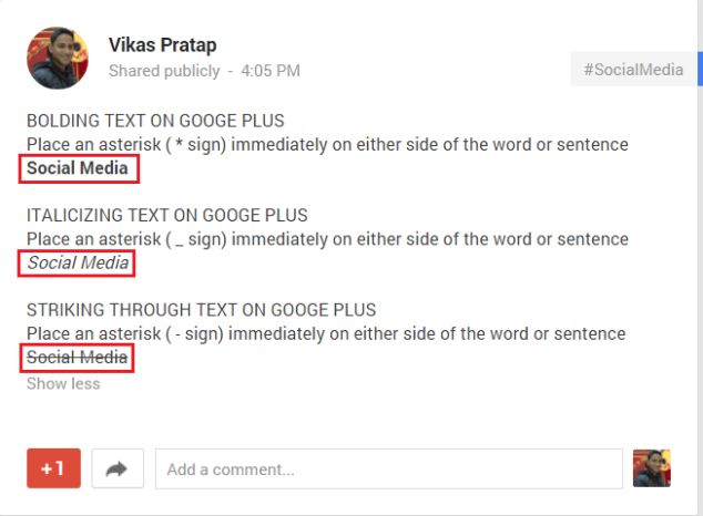 Formating text on G+